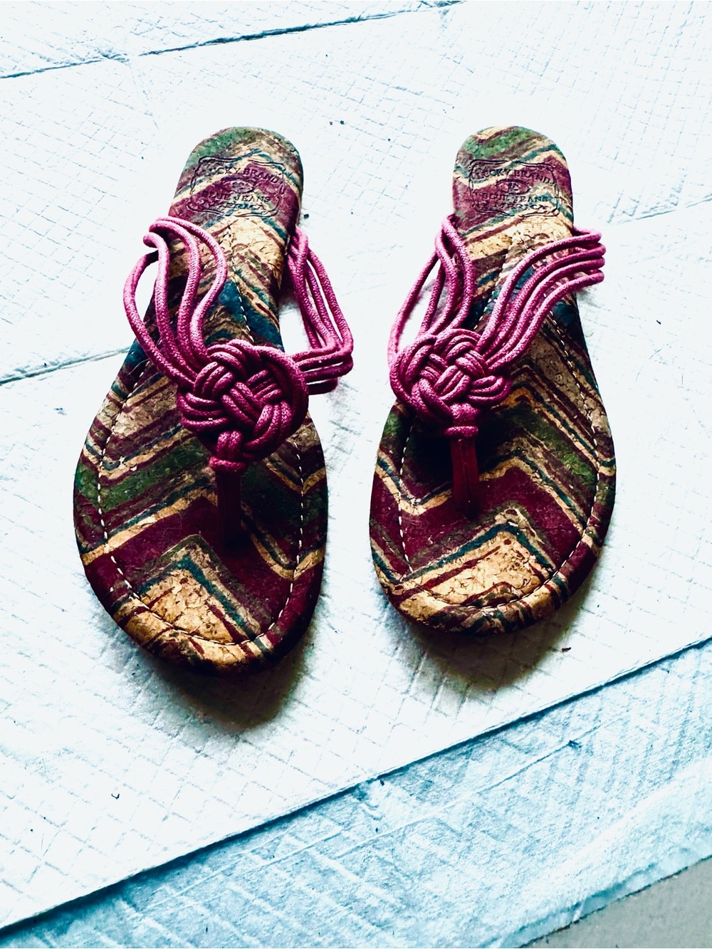 Lucky Brand Pink Braided  Knotted Thong Sandals with Patterned Footbed